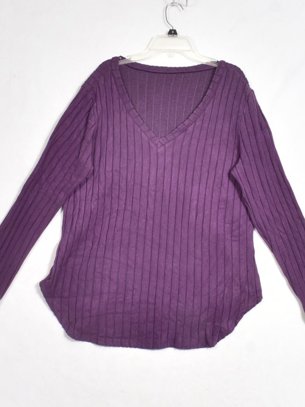Shein Curve Purple Ribbed V Neck Sweater Size 1X